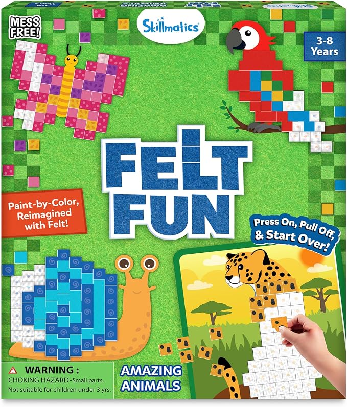 Skillmatics Felt Fun – Animals, Mosaic Art & Craft Activity, Gift for Kids | Reusable Color Matching Activity, Mess-Free, Travel Toy, Arts & Crafts, Fine Motor Skills, Girls & Boys Ages 3, 4, 5, 6, 7, 8