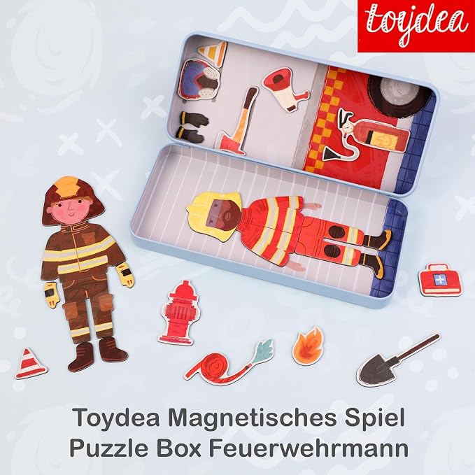 Magnetic Puzzle Box for Kids Ages 3-5 Firefighter Travel Puzzle Game | 30+ Magnetic Pieces, Boost Fine Motor Skills, Quiet Travel Toy, Gift for Girls and Boys