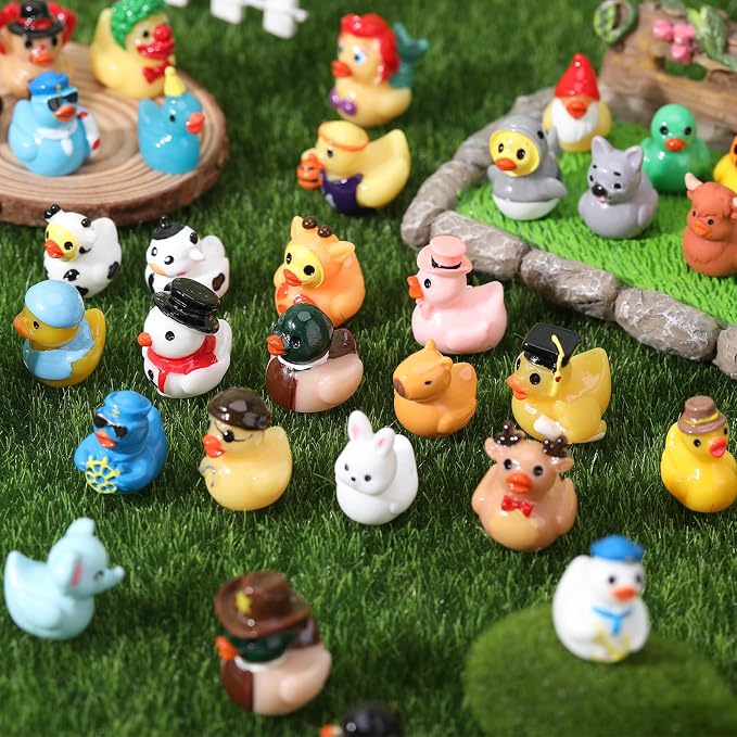 50 Pack Multicolor Mini Resin Ducks, Novelty Holiday Ducks | Tiny Ducks to Hide Prank, Little Ducks Party Favor for Birthday, Easter, Thanksgiving, Halloween, Christmas (50 Styles)