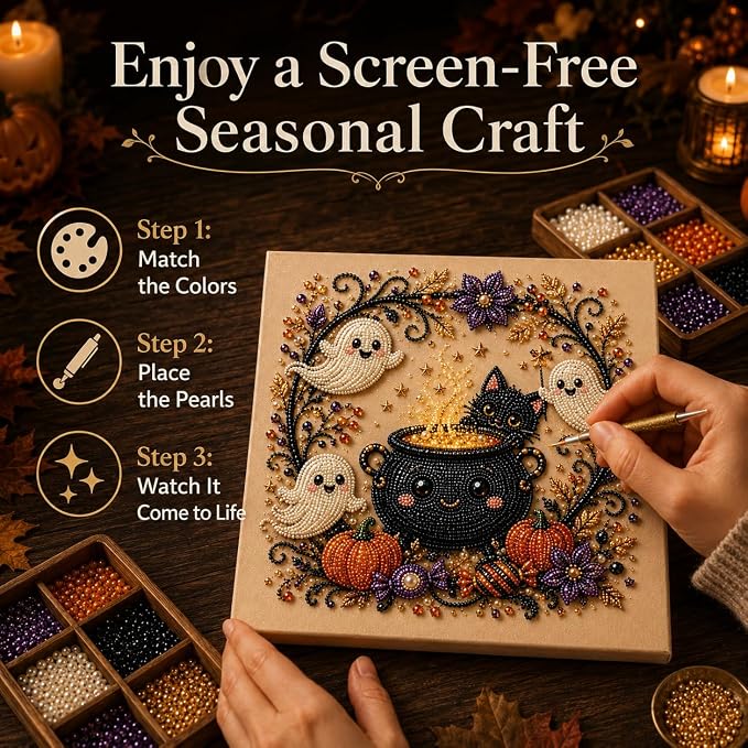 Halloween Pearl Art Kit for Adults, DIY Fall Craft (Goblin) | Create textured Halloween decor through a screen-free, beginner-friendly craft activity.