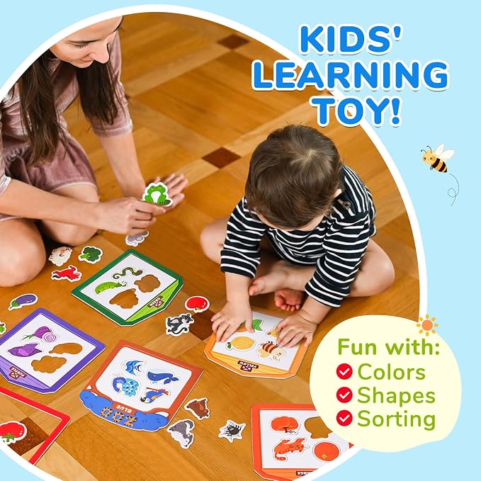 JoyCat Wooden Fridge Magnets for Toddlers, Animal Color Sorting Set, 50 PCS | Farm & zoo animal magnets for kids, magnetic color sorting refrigerator toys and educational learning gifts for 3-6 year olds