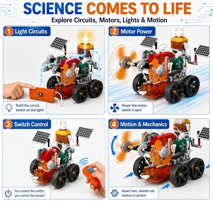 STEM Science Circuit Board Set, 218PCS Edu Smart Lab Building Kit with 19 Models, Physics Experiment Car Kit for Kids, Educational Engineering Toy