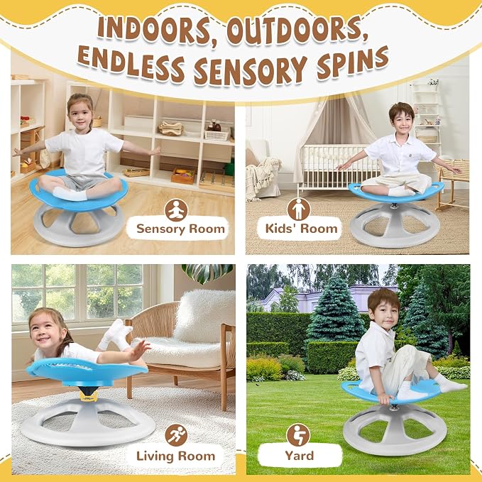 Zhenx Spinning Chair for Autistic Kids with Handles - Autism Sensory Toy | 220LBS Capacity Sensory Swivel Seat for ADHD Kids, Autism Sensory Products, Calming Gift Improve Focus & Body Balanc (Blue)