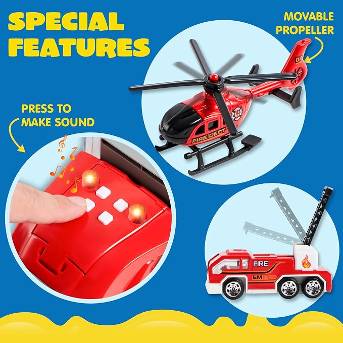 JOYIN 25 in 1 Fire Truck Vehicle Toy Set with Sounds and Lights, Fire Engine Vehicles in Carrier Truck, Mini Rescue Emergency Car Toy, Birthday Gifts for Over 3 Years Old Boys