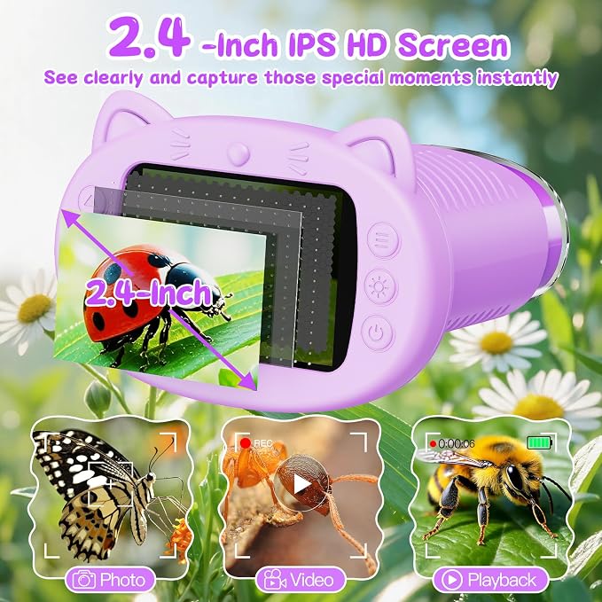 SEEKID Kids Microscope,1000X Handheld Digital Microscope (Purple) | 2.4" IPS Screen | Rechargeable Handheld | 8 LED Lights | STEM Toy for Exploring Science | Ages 5–12