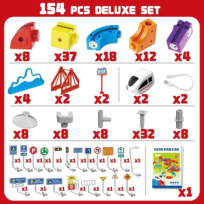 Electric Train Set for Kids Ages 3-8 - Modular 3D Flexible Race Track Building Toy with Gravity-Defying 360° Movement, STEM Learning Fun Gift(154 pcs Deluxe Set)
