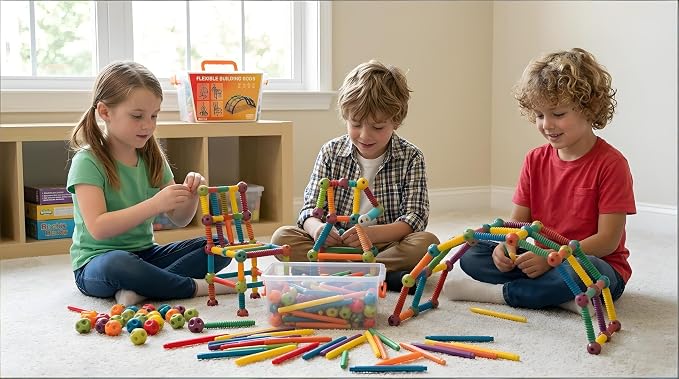 86PCS Flexible Building Rods for Kids Ages 3+, STEM Construction Toy with Bendable Rods & Connectors, Creative Building Set with Storage Box, Educational Toy for Boys & Girls