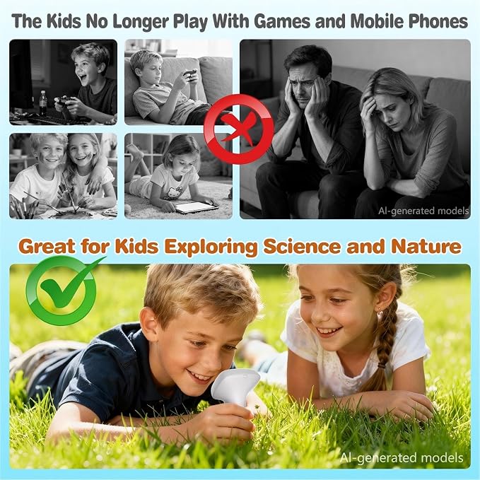Pocket Kids Microscope for Over 3 Years Old, 1000X Handheld Microscope for Kids w/2''IPS Digital, Photo Video Mini Portable Microscopes, Science Edu Digiscope,Christmas Birthday Gifts for Kids
