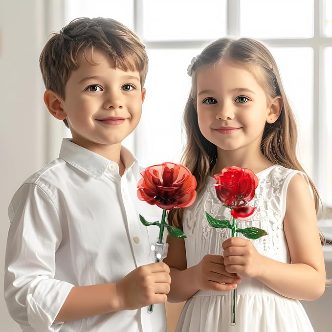 PicassoTiles Red Stem Roses Building 90pc Kit with Magnetic Hold Pieces Creative Flower Construction Toy Hands-On Play Discovery Activity Playset Kids Toys Girls Boys Ages 3+ PBS201