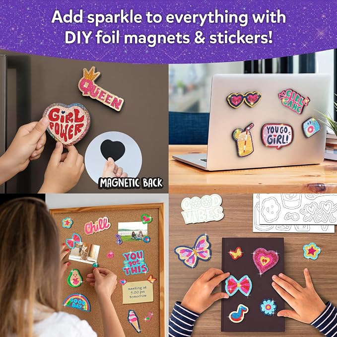 Skillmatics Foil Fun Girl Power, Foil Art & Craft Activity, Gift for Tweens | Mess-Free Activity, 20+ Magnets & 60+ Stickers, Travel, Screen-Free Fun, Party Favor for Kids, Teens (Ages 7–13)