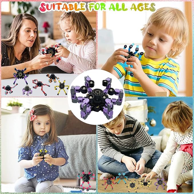 6Pcs Fingertip Gyro Toy Fidget Mechanical DIY Transformable Fidget Spinners Fidget Toys Robot Creative Chain Gyro Toy for Goodie Bag Stuffers Party Favors Gift Prizes Novely Anxiety Toys
