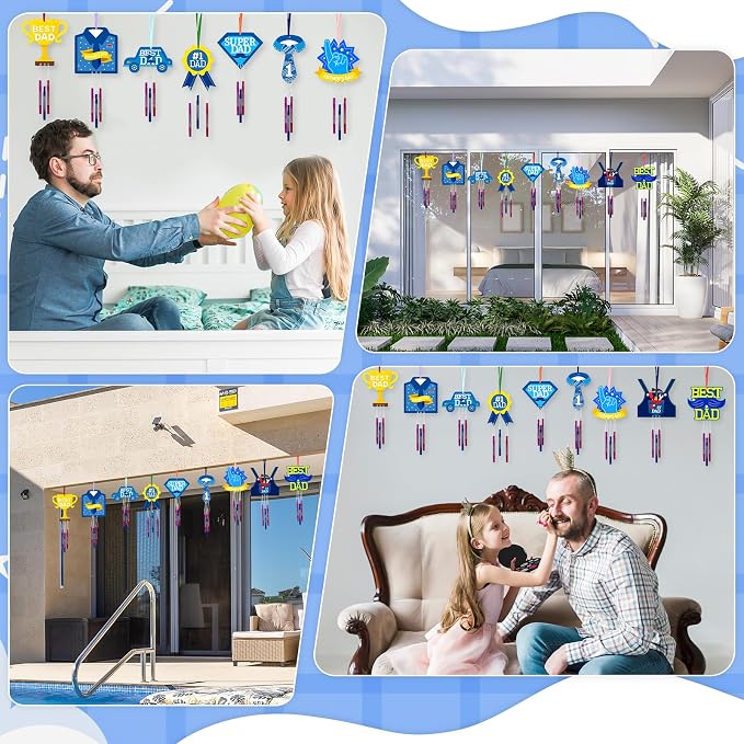 Wooden DaD Wind Chime Kit for Kids Make You Own Fathers Day Craft Coloring DIY Wind Chime kit Father's Day Art and Craft for Art Activity Birthday Favor School Home Art Party Decorations 9 Pack