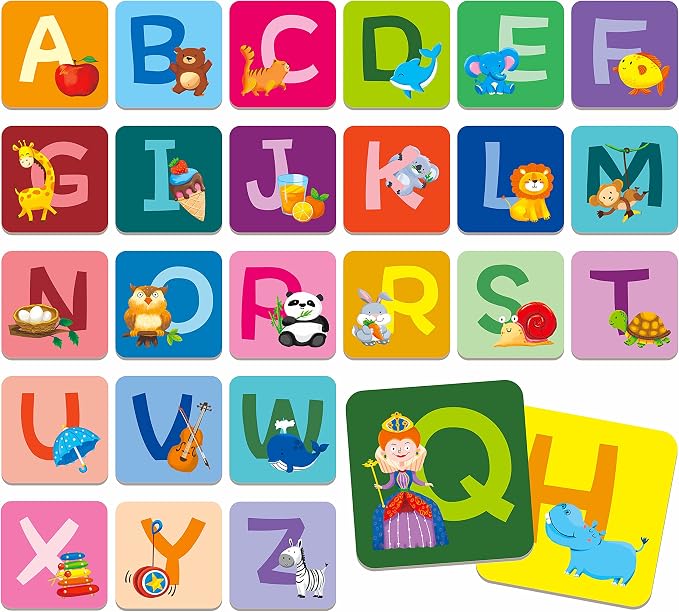SpriteGru Memory Alphabet Matching Game(26 Pairs of 52 Pieces), Capital Letter Matching Game Cards Educational Toy for Toddlers