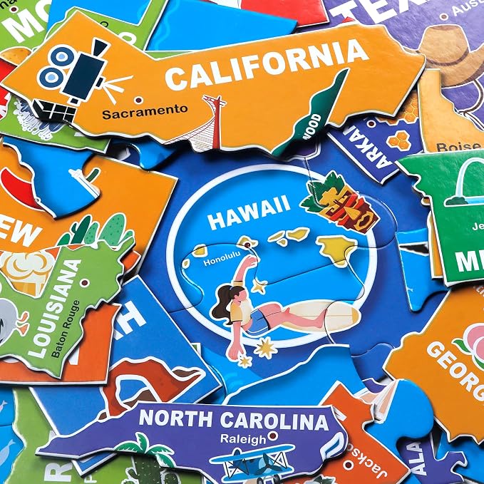 Jumbo Floor Puzzle for Kids,70-Piece USA Map Jigsaw Puzzle Ages 3-8 | 50 States with Capitals,Extra-thick Cardboard,Preschool Learning Toy,35x24 in Completed,Geography Gift for Boys and Girls