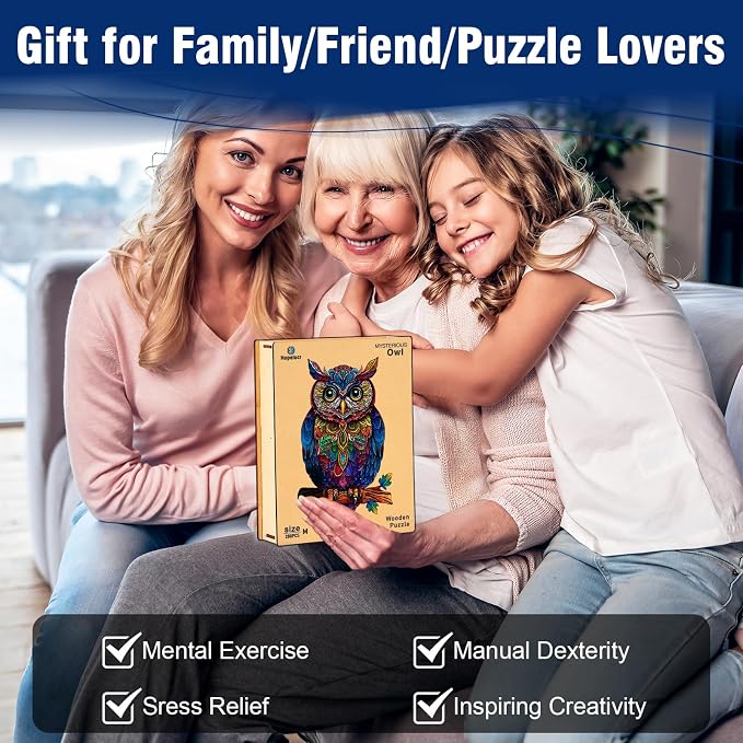 Wooden Puzzles for Adults, Unique Shaped Animal Jigsaw Puzzles, Owl Wood Puzzles Adult, Birthday Gifts for Adult and Kids, 200 Piece 11.2"×7.3"