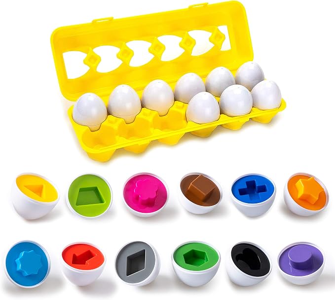 Driddle Color & Shapes Matching Egg Toy - Shape Sorting & Color Recognition Learning Toy for Toddlers - Preschool Game - Montessori Education - Easter Eggs