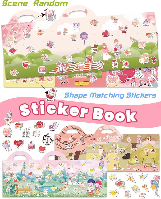 Walenced Reusable Sticker Book for Toddlers, Stickers for Kids, Toddler Toy | Toddler Craft Activities, Toddler Travel Toys, Boy Girl Birthday Gifts, Airplane Travel & Road Trip Essentials Kids