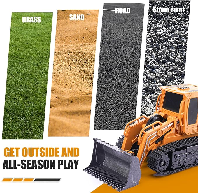 Remote Control Front Loader - Metal Shovel, LED Working Lights, Music & 2 Rechargeable Batteries, Construction Toys for Boys Age 4 5 6 7 8 Birthday Gift