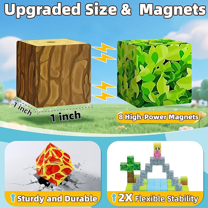 EchoPlan 150PCS Magnetic Blocks, Magnetic Building Blocks for Boys Girls | Magnet Blocks for Kids Ages 3 4 5 6 7 8 9 10, Sensory Stacking Toy Christmas Birthday Gifts for Kids, 1" Large Size