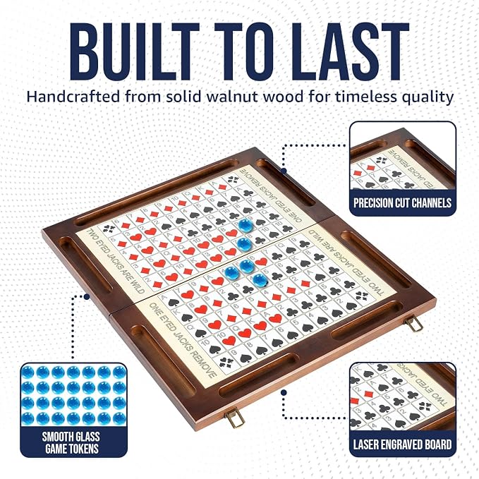 Two Lines Anyway Board Game – Strategy Game for Kids, Adults & Family, Ages 7+, 2-12 Player – Walnut Wooden Game, Handcrafted Heirloom