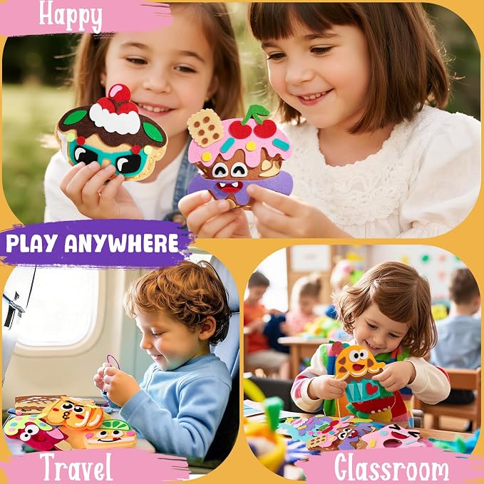 Toylink DIY Sewing Kit for Kids Ages 4-12, 12 Dessert Felt Craft Kit with Pre-Punched Holes, Blunt Plastic Needles, Cotton Stuffing - First Sewing Kit STEM Learning Toys for Girls Boys Birthday Gift