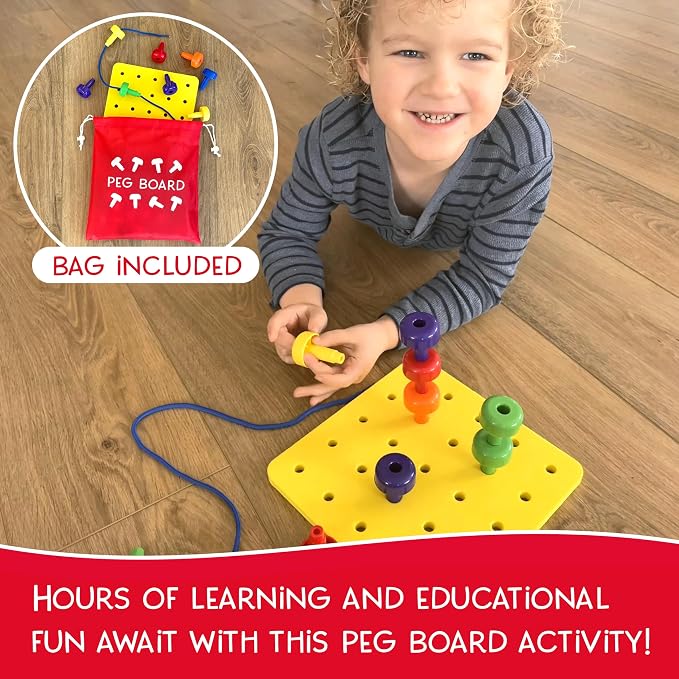 Blu Jay Foam Peg Board Toy - 36 Pegs, Foam Board, Lacing String, Storage Bag - Occupational Therapy Toys - Fine Motor Skills Toys for Toddlers and Kids (Yellow)