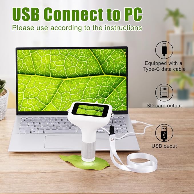 HOMEE 3" Kids Digital Microscope Kit, Portable Handheld Pocket Micro Scope | 1000X Handheld LED Microscope with 12 Slides, Photo & Video, Science Educational Toys Birthday Gifts for Boys and Girls,White