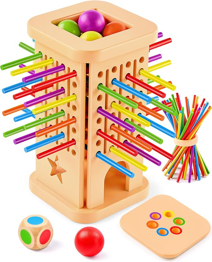 Montessori Wooden Board Game for Kids 3–8, Color Matching Fine Motor Toy | 36 colorful sticks, 3 play modes, fine motor skills & family fun — CPC-certified wood, safe ages 3–8, gift for boys girls