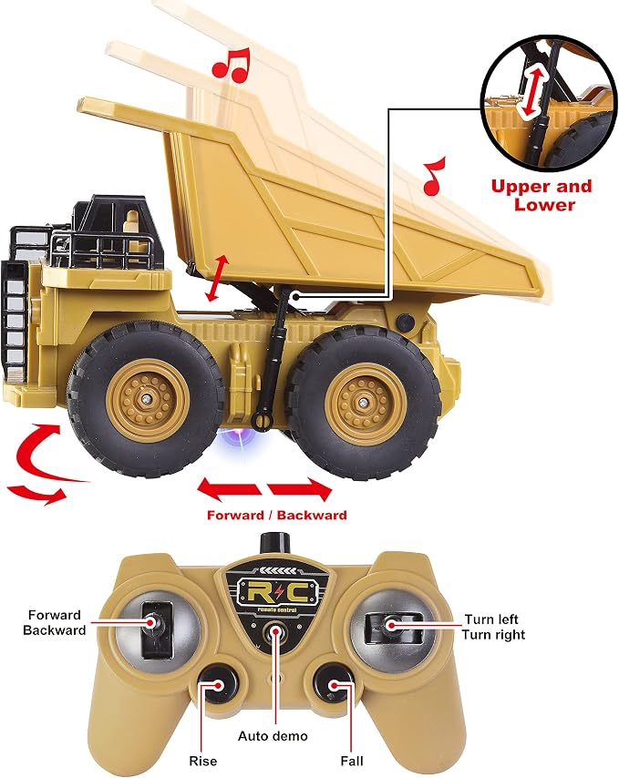 JOYIN 2 PCS Remote Control Construction Vehicle Toy Set, Friction-Powered RC Excavator & RC Dump Truck with Lights and Sounds for Imaginative Play, Birthday Gifts for Boys Girls
