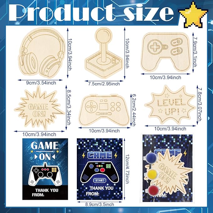 Chunful 24 Sets Video Game Party Favors Video Game Wooden Painting Crafts Kits DIY Gaming Paint Arts and Crafts Gifts for Home Birthday Gaming Theme Party Decoration Craft Project