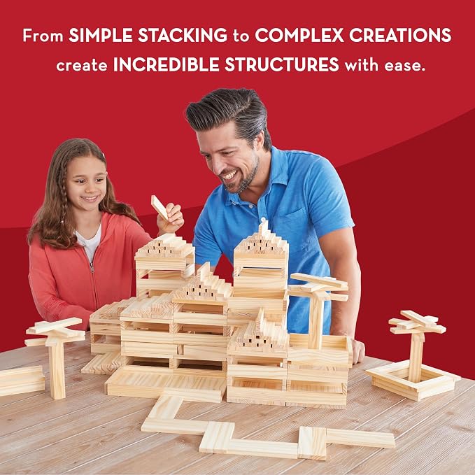 MindWare KEVA Structures 600 Plank Wooden Building Blocks Set, Includes 600 Pine KEVA Planks, 30 Idea Cards and Collapsible Storage Bin