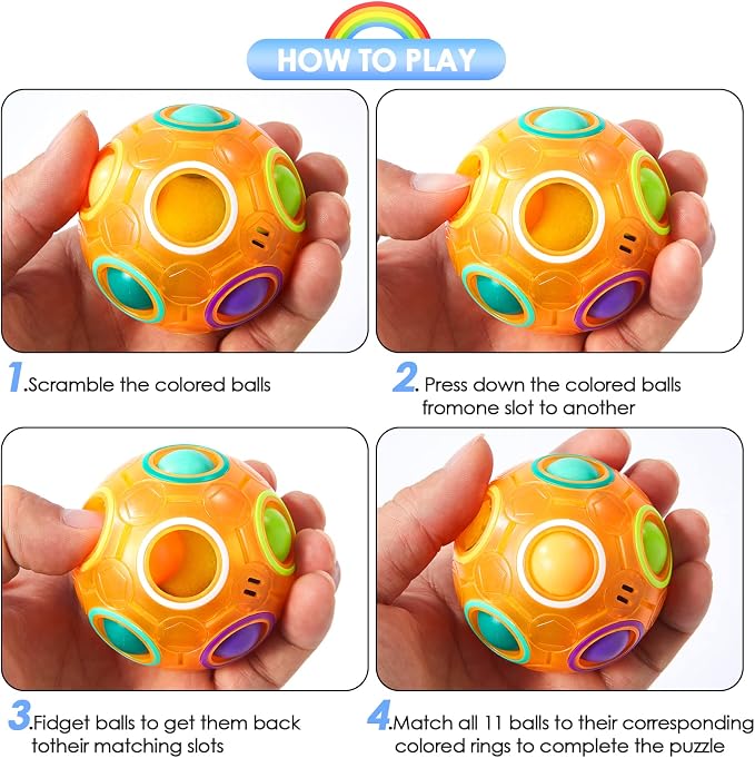 Magic Rainbow Puzzle Ball, Fidget Ball Puzzle Brain Teaser Fidget Toy for Boys & Girls- Birthday Party Easter Valentines Christmas Stocking Stuffers for Kids Teen & Adults(Orange)