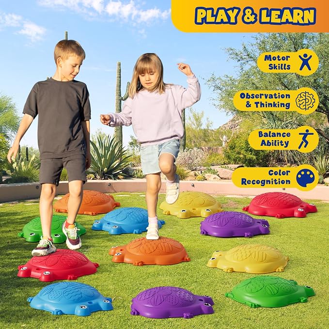 Stepping Stones for Kids, 12PCS Non-Slip Balance Steps Stones | Obstacle Courses Sensory Balance Toys, Coordination Game Gift for Boys Girls Indoor Outdoor Play Ages 3-5