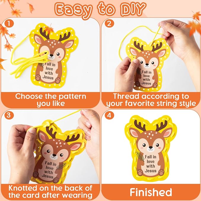 X1zuue Kids Lacing Cards, Fall Animal Sewing Card Kit, Religious Lacing Toy | 9Pcs Double Sided Sewing Cards Imagination Development Lacing Toys Games Kits for Toddlers Educational Learning Activity