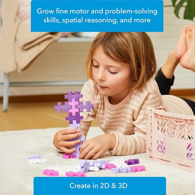 PLUS PLUS Big 15 Piece Glitter Mix - Large Building Blocks for Toddlers | Quiet Stem Toys for Toddlers, Prek Classroom Essentials, Waffle Blocks Jumbo, Stem Bins for Classroom, Sensory Bins