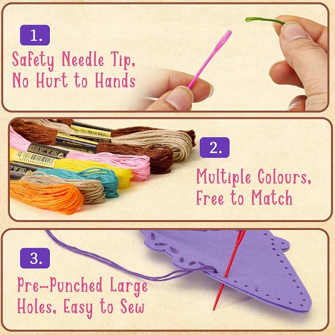 Toylink DIY Sewing Kit for Kids Ages 4-12, 12 Dessert Felt Craft Kit with Pre-Punched Holes, Blunt Plastic Needles, Cotton Stuffing - First Sewing Kit STEM Learning Toys for Girls Boys Birthday Gift