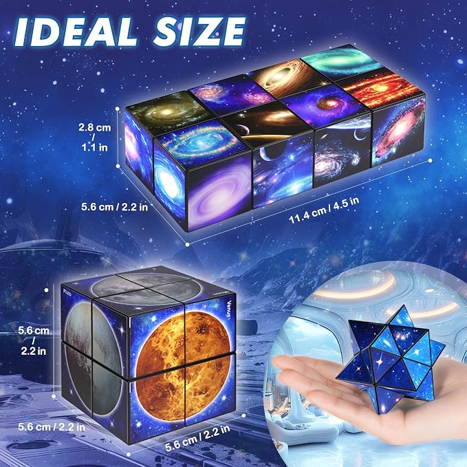 Euclidean Cube Fidget Toys for Kids 2 in 1 Star Cube Magic Cube Puzzle Toys | Fidget Cube for Kids and Adults, Yoshimoto Cube Travel Toys Stress Relief for All Age, Space Gifts for Boys Girls Ages 8-12