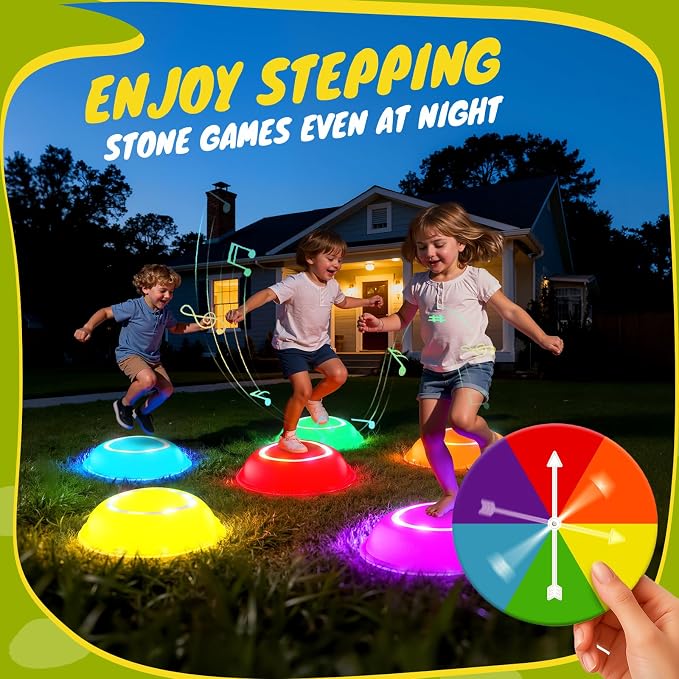 Rechargeable Stepping Stones for Kids, 6pcs Music and Light Up Non-Slip Balance Sensory Toys for Toddler, Kids Indoor and Outdoor Play Equipment, Birthday Gifts Toys for 2 3 4 5+ Year Old Kids