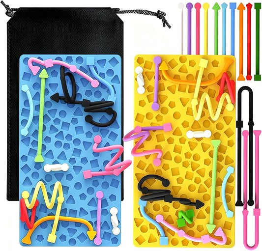 2PCS Sensory Activity Board, Silicone Fidget Toys for Calming and Stress | Autism Quiet for Adults, Toddler Sensory Toys for ADHD, Road Trip Essentials for Kids, Portable Travel Bag & 24 Strings