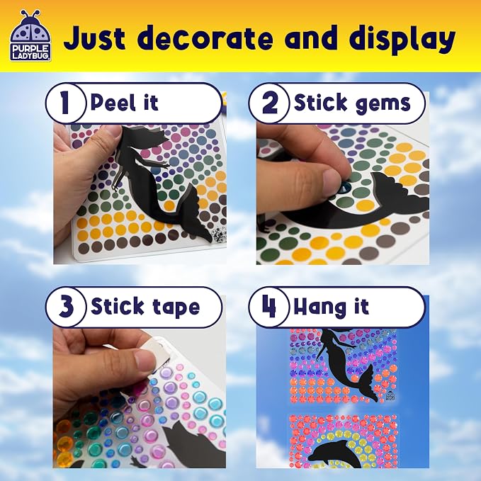 SunGemmers Suncatcher Kit for Kids Ages 5+, Peel & Stick Diamond Gem Art | Mess-Free Window Art Kit for Kids, Screen-Free Activity, Birthday Gifts for Girls, 3 Designs Summer Crafts