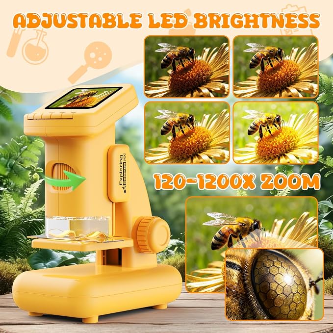 1200X Microscope for Kids, 2 in 1 Handheld & Desktop Digital Microscope with 9 Slides Science Kit, Portable Microscope HD Screen Video Record, STEM Educational Toys Gifts for Ages 6-12 Boys Girls