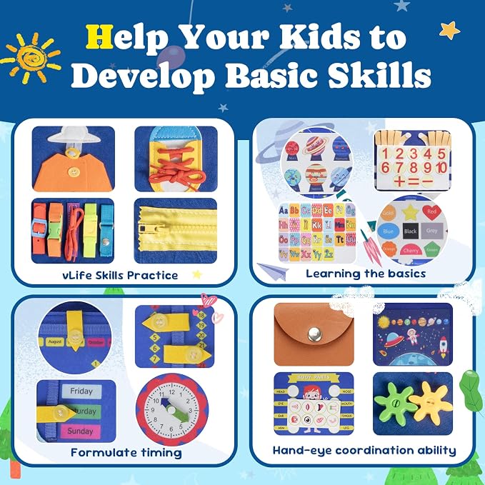 Montessori Busy Board & Busy Book for Toddlers, 25+ Learning Activities Sensory Toy, Fine Motor Skills Educational Activity Book, Quiet Travel Toy for Airplane & Car, Birthday Gift for Boys Girls