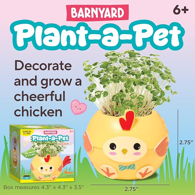 Creativity for Kids Plant-a-Pet Barnyard Pig Kit | Decorate, Plant & Grow Your Own Pet | Chia Seed Gardening Craft | Spring Crafts & Screen-Free Kids Activity (Ages 6+)