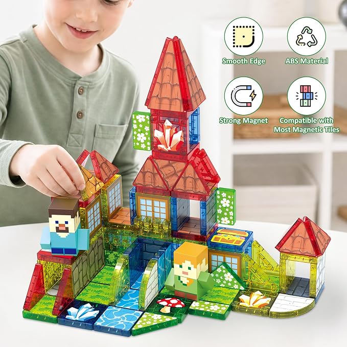 JIMI Mini Magnetic Tiles, 100pcs Magnetic Blocks Travel Set for Kids Age 3+ | Mini Magnetic Tiles with Metal Box for Boys Girls 4-8, Birthday Party Supplies Gift, STEM Building Toys Outdoor Indoor