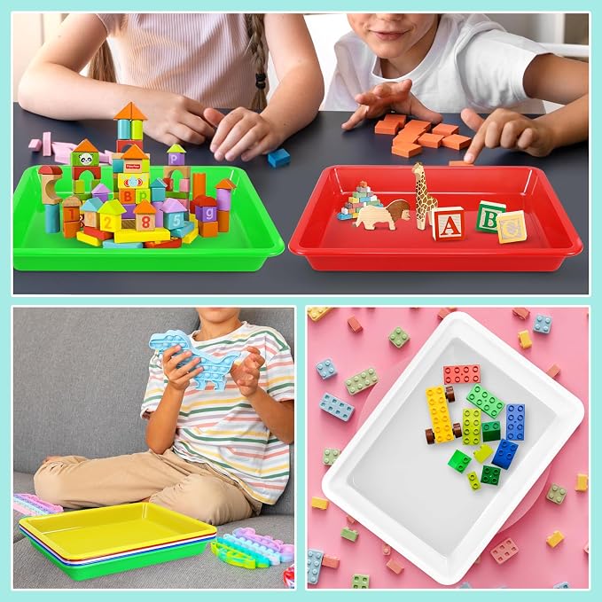 Weoxpr 5 Pack Multicolor Plastic Art Trays - Activity Tray Crafts Organizer Tray Serving Tray for School Home Art and Crafts, DIY Projects, Painting, Beads, Organizing Supply