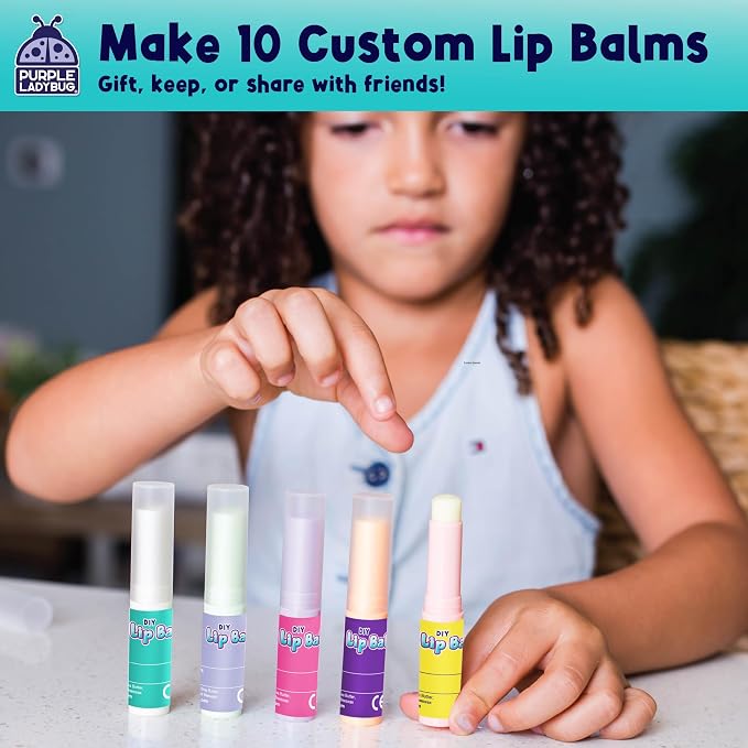 DIY Lip Balm Kit for Ages 8+, Made from Natural Ingredients, 3 Fun Flavors | Moisturizing Lip Balm Making Kit, Make Your Own 10 Custom Experiment Balms, STEM Craft Kit, 8 Year Old Girl Birthday Gift