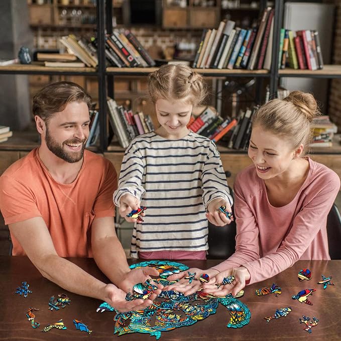 Jigfoxy Wooden Puzzles for Adults, Sea Turtle Wooden Jigsaw Puzzles for Adults Kids, Unique Animal Shape Wood Cut Puzzles, Christmas Thanksgiving Gifts for Friend Turtle Lover (L-14.9*12.6in-301pcs)