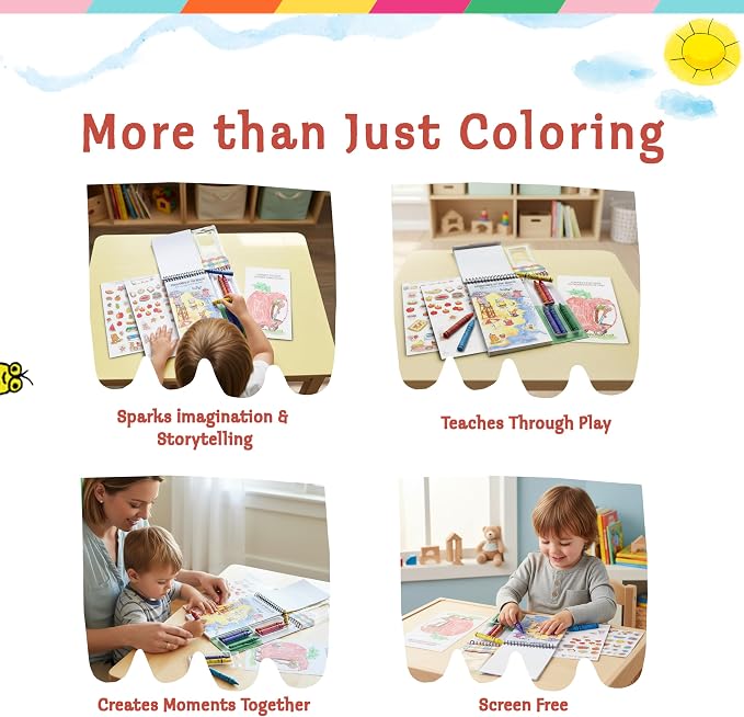 Bright Stripes Richard Scarry Art on the Go Travel Coloring Kit, Ages 3+ | Sticker activity set with crayons, screen-free creative play designed to entertain little ones and older preschool children
