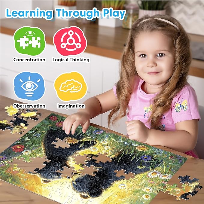 4-Pack 100 Piece Puzzles for Kids Ages 4-6 6-8 Year Old | Tigers Bears Farm Flamingos, Jigsaw Puzzles for Kids Ages 8-10, Learning Educational Children Puzzles 5-8 for Boys and Girls