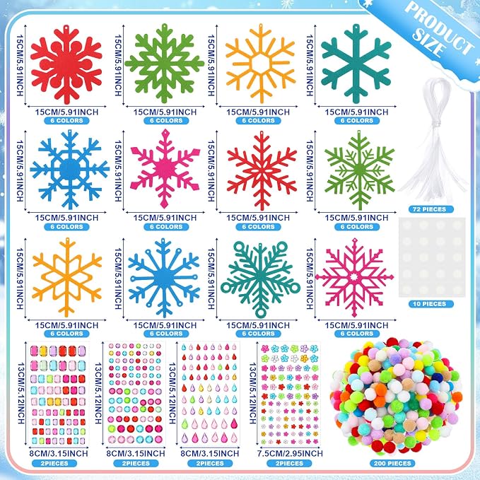 Jetec 72 Set Holiday Snowflake Craft Kit Winter DIY Hanging January Craft Ornaments Snowflake Kit for Christmas Tree Home Activity Decorations Party Favors Home Activities(Bright Color)